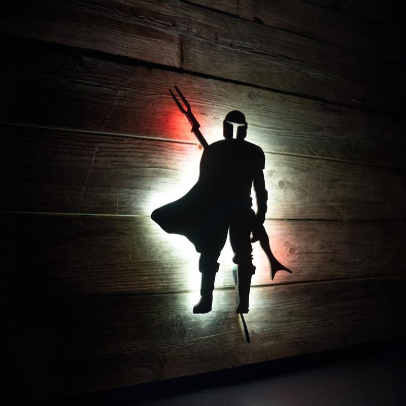 The Mandalorian backlit signage, wall Art, Video Game Art, Game Room Decor Sign, 2 colors of LED's