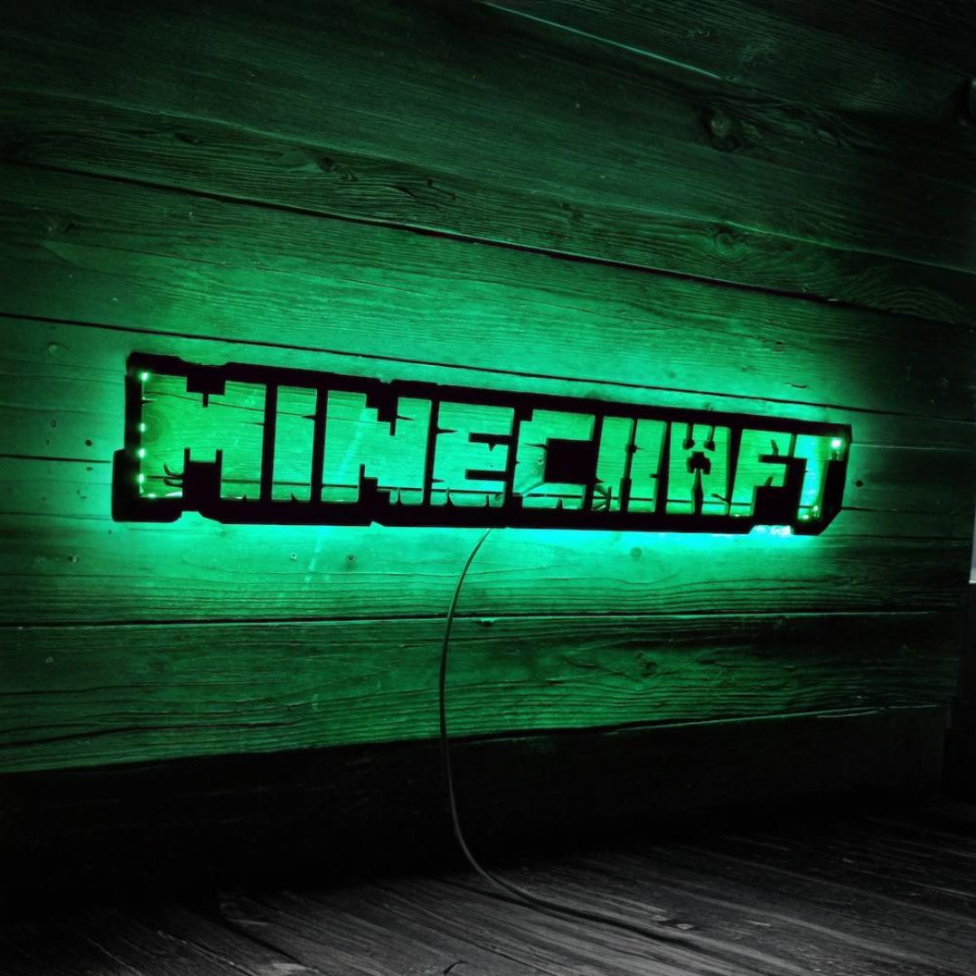 Minecraft inspired Wall Art, Mine Craft Video Game Art, Game Room Decor, Sign, Birthday Gift 24" LED Backlit Gameroom Art