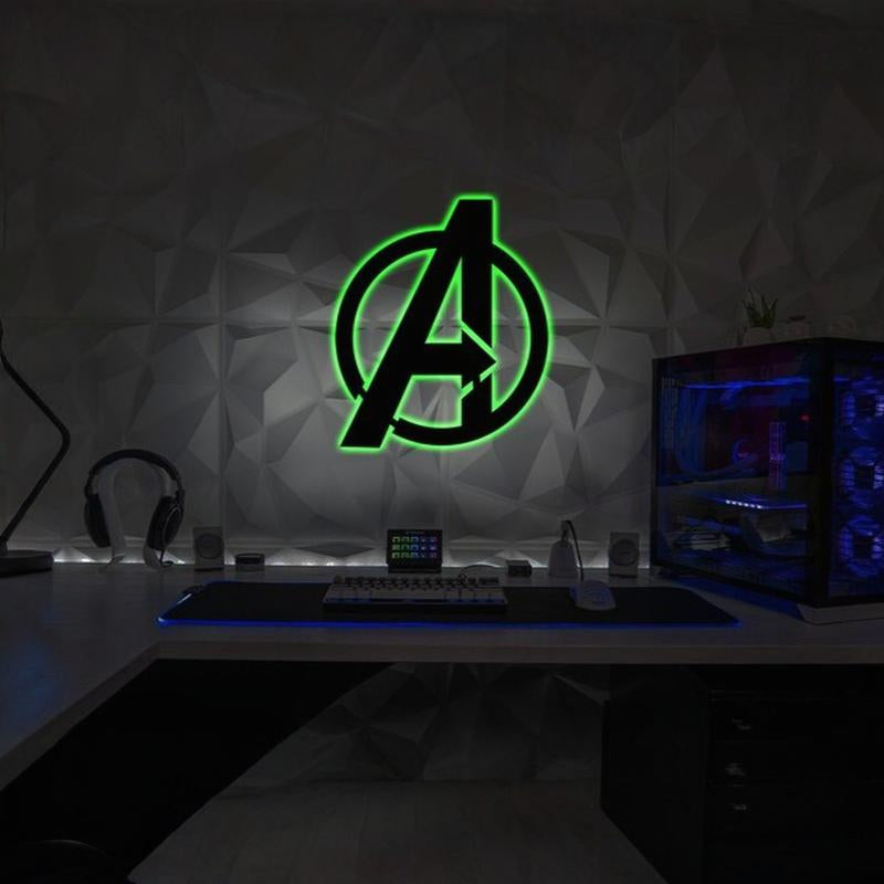 The Avengers LED Neon Sign Wall Art. Marvel Comic gameroom backlit logo
