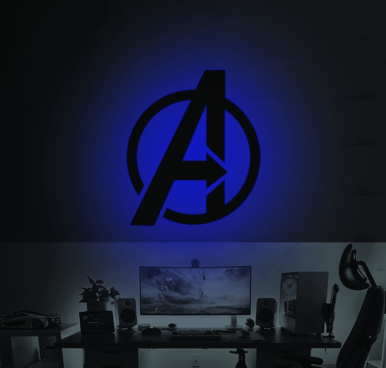 The Avengers LED Neon Sign Wall Art. Marvel Comic gameroom backlit logo