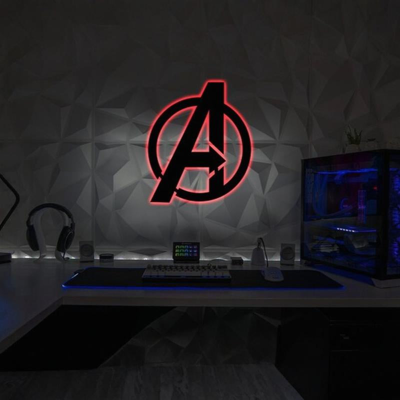 The Avengers LED Neon Sign Wall Art. Marvel Comic gameroom backlit logo