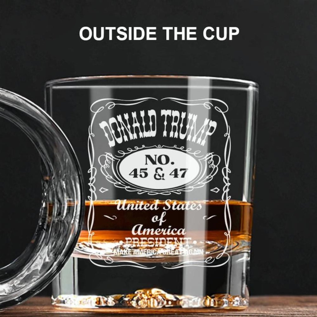 Donald Trump Laser Engraved 10.5 oz. Whiskey Glass,Trump For Presidency, Poilitical Gift, 45-47, Bourbon Rock Glass Made in the USA