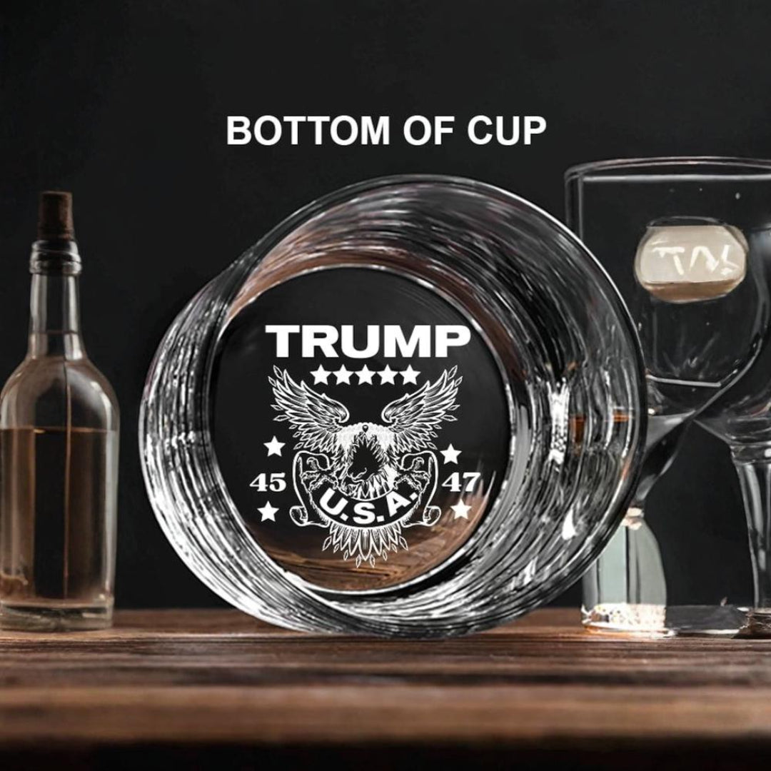 Donald Trump Laser Engraved 10.5 oz. Whiskey Glass,Trump For Presidency, Poilitical Gift, 45-47, Bourbon Rock Glass Made in the USA