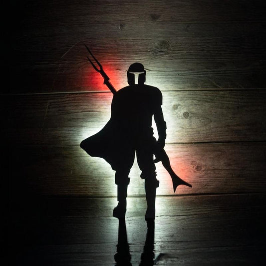 The Mandalorian backlit signage, wall Art, Video Game Art, Game Room Decor Sign, 2 colors of LED's