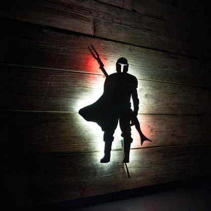 The Mandalorian backlit signage, wall Art, Video Game Art, Game Room Decor Sign, 2 colors of LED's