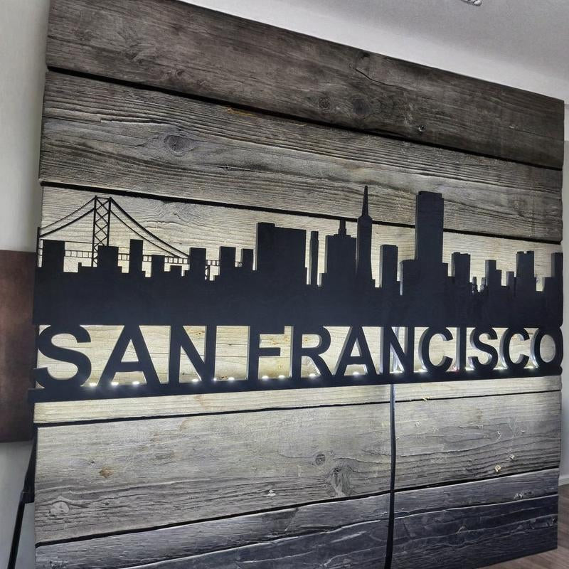 San Francisco, California wall art skyline with neon LED lights 24" or 36" wide