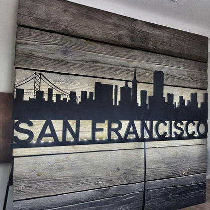 San Francisco, California wall art skyline with neon LED lights 24" or 36" wide