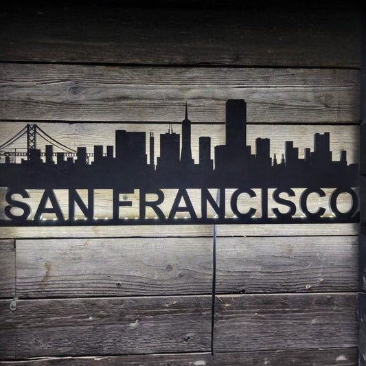 San Francisco, California wall art skyline with neon LED lights 24" or 36" wide