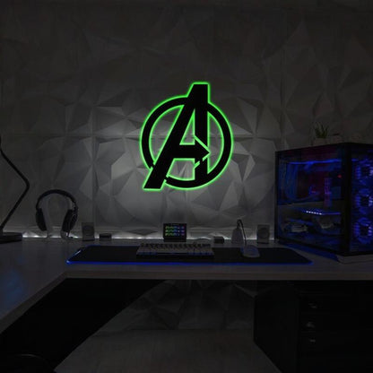 The Avengers LED Neon Sign Wall Art. Marvel Comic gameroom backlit logo