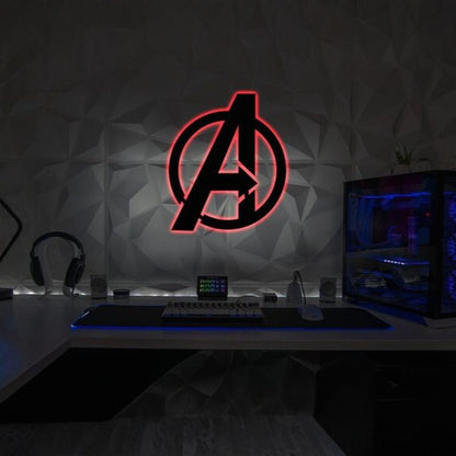 The Avengers LED Neon Sign Wall Art. Marvel Comic gameroom backlit logo