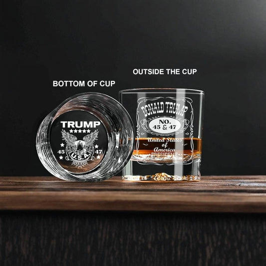 Donald Trump Laser Engraved 10.5 oz. Whiskey Glass,Trump For Presidency, Poilitical Gift, 45-47, Bourbon Rock Glass Made in the USA